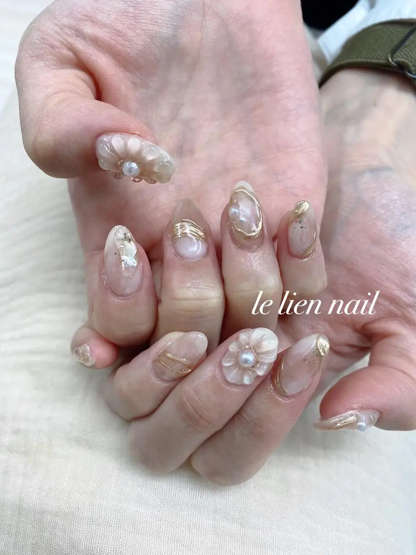 ネイル アートネイル 持ち込み ぷっくりネイル ブライダルネイル le lien nailのネイルデザイン