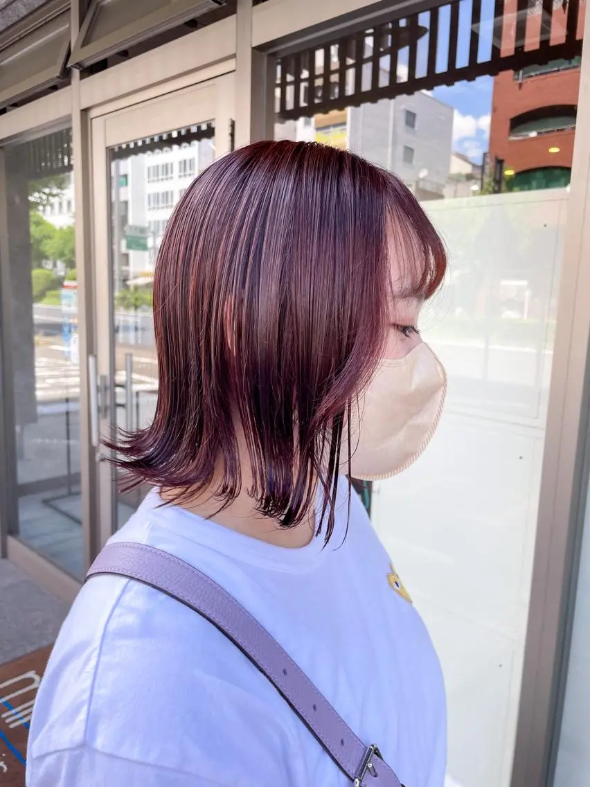ミディアム カラー ヘアアレンジ 透明感カラー ピンクカラー ピンクパープル パープルカラー バイオレットカラー ヘアカラー トリートメント イワタ マハ/ minim hairのヘアスタイル