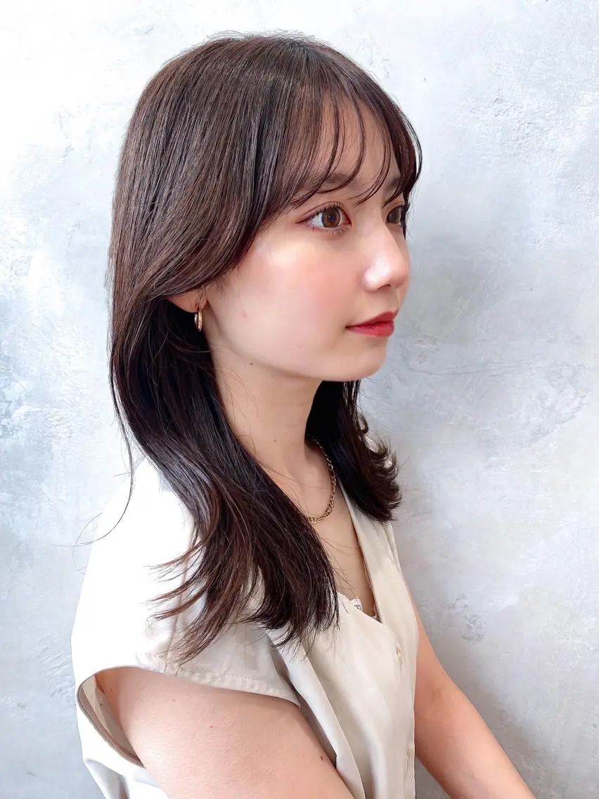 セミロング カラー ベージュカラー ブラウンカラー ブラウンベージュ くびれヘア 顔周りカット 顔周り/くびれヘア 韓国ヘア💕風間るなのヘアスタイル
