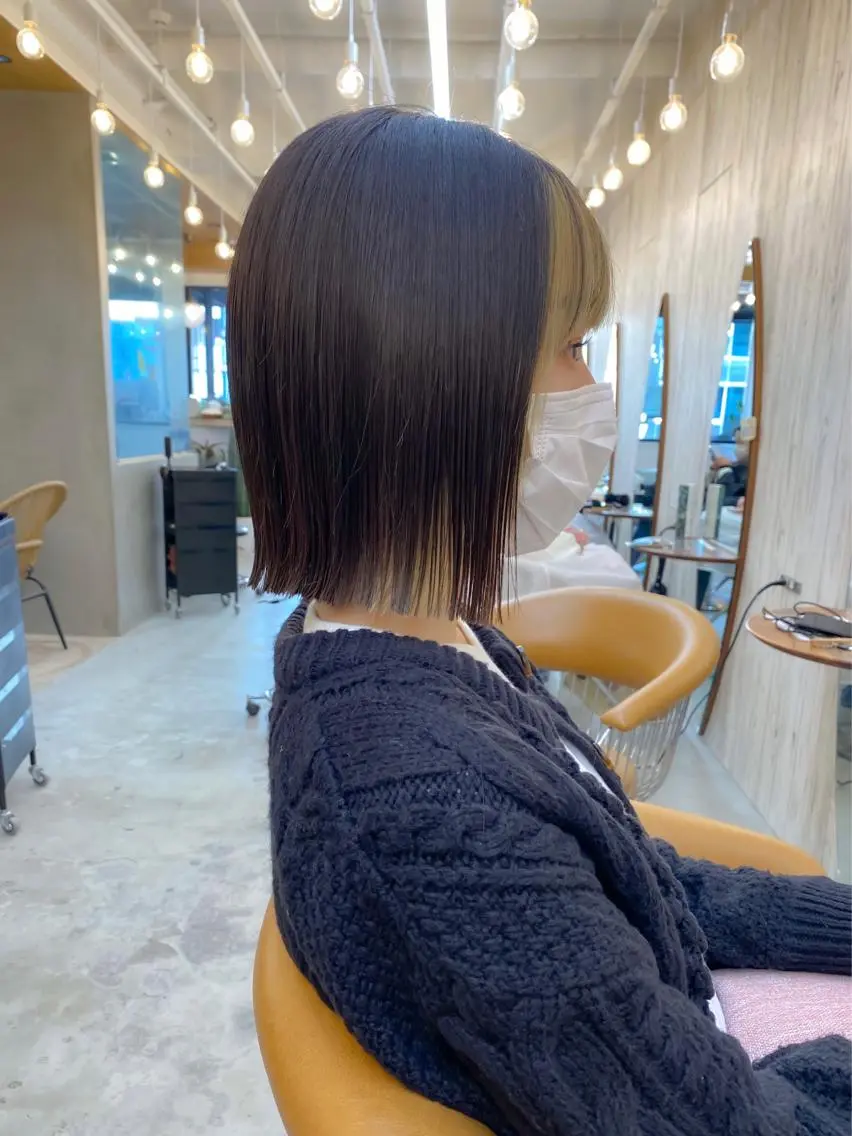 ミディアム カラー 切りっぱなしボブ ボブ ♥️ボブ韓国風ヘア ♥️久保田夢美のヘアスタイル