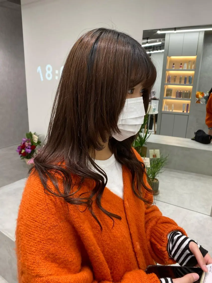 セミロング カラー 顔周りカット 姫カット レイヤーカット 縮毛矯正/ウルフ/ ボブ/増田のヘアスタイル