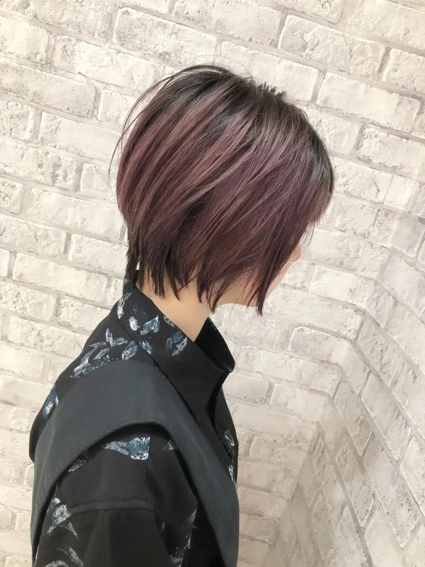 ショート カラー ヘアアレンジ パープルカラー ショートヘア カット ヘアカラー トリートメント 秋山 幸太のヘアスタイル