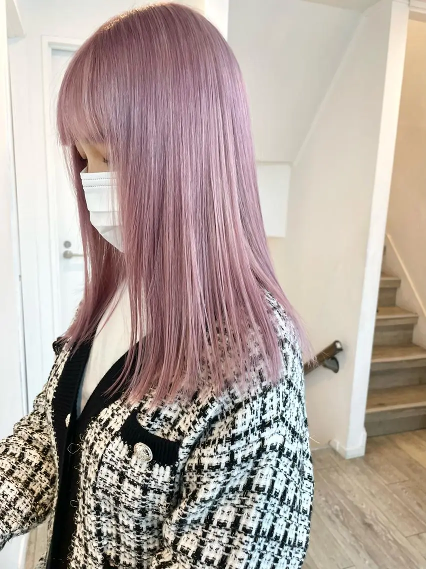 ミディアム カラー ベージュカラー ラベンダーカラー ピンクカラー ピンクベージュ ピンクラベンダー ヘアカラー トリートメント 🔷ダブルカラーハイ トーン🔷櫻井走のヘアスタイル