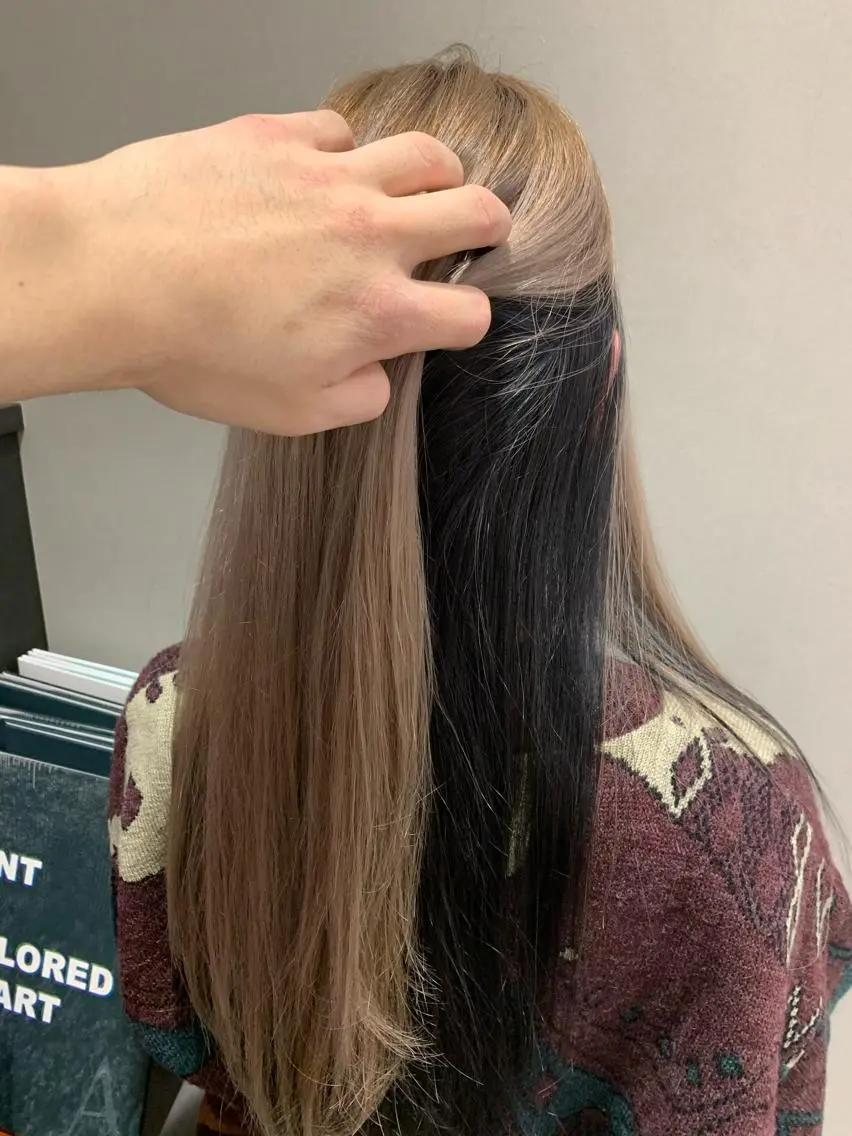 ロング カラー ベージュカラー 黒髪 デザインカラー ホワイトベージュ 浦野 剛志のヘアスタイル