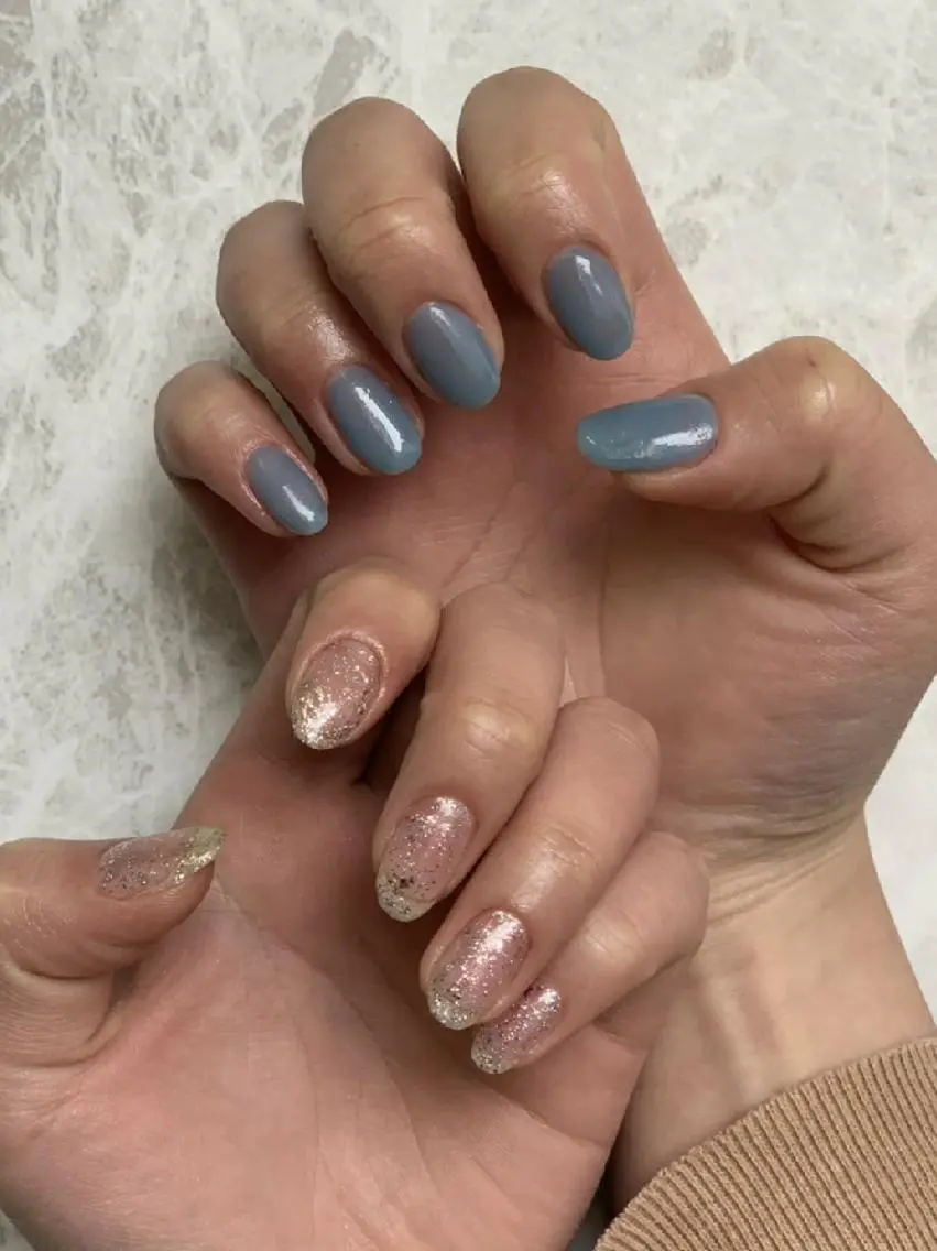 ネイル ブルー ラメ(グリッター) lylynail YUUKAのネイルデザイン