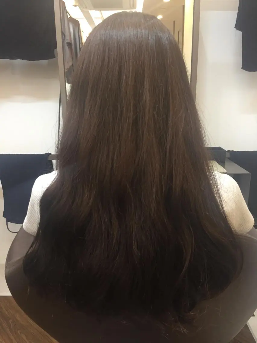 ロング カラー パーマ アッシュ オレンジ 杉本 らなのヘアスタイル
