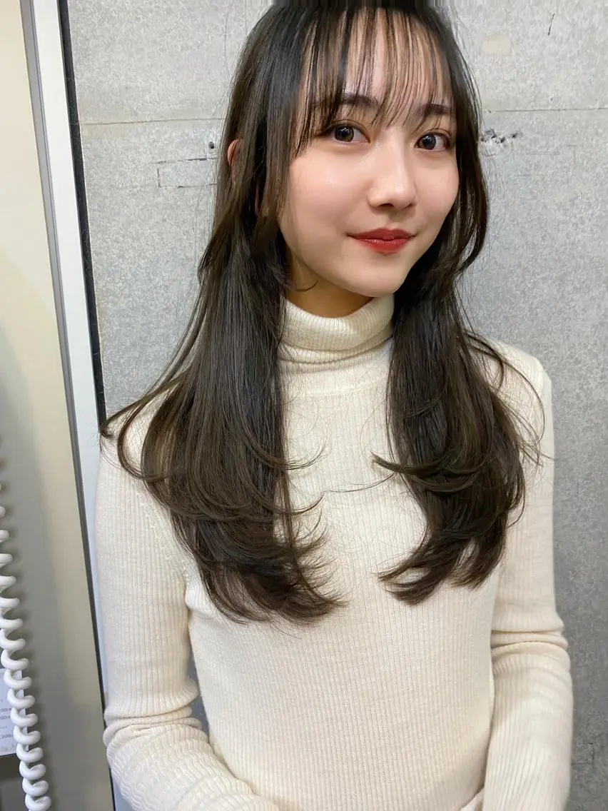 ロング カラー ベージュカラー オリーブベージュ レイヤーカット ロング 似合わせレイヤー 🇰🇷荒木洋文のヘアスタイル