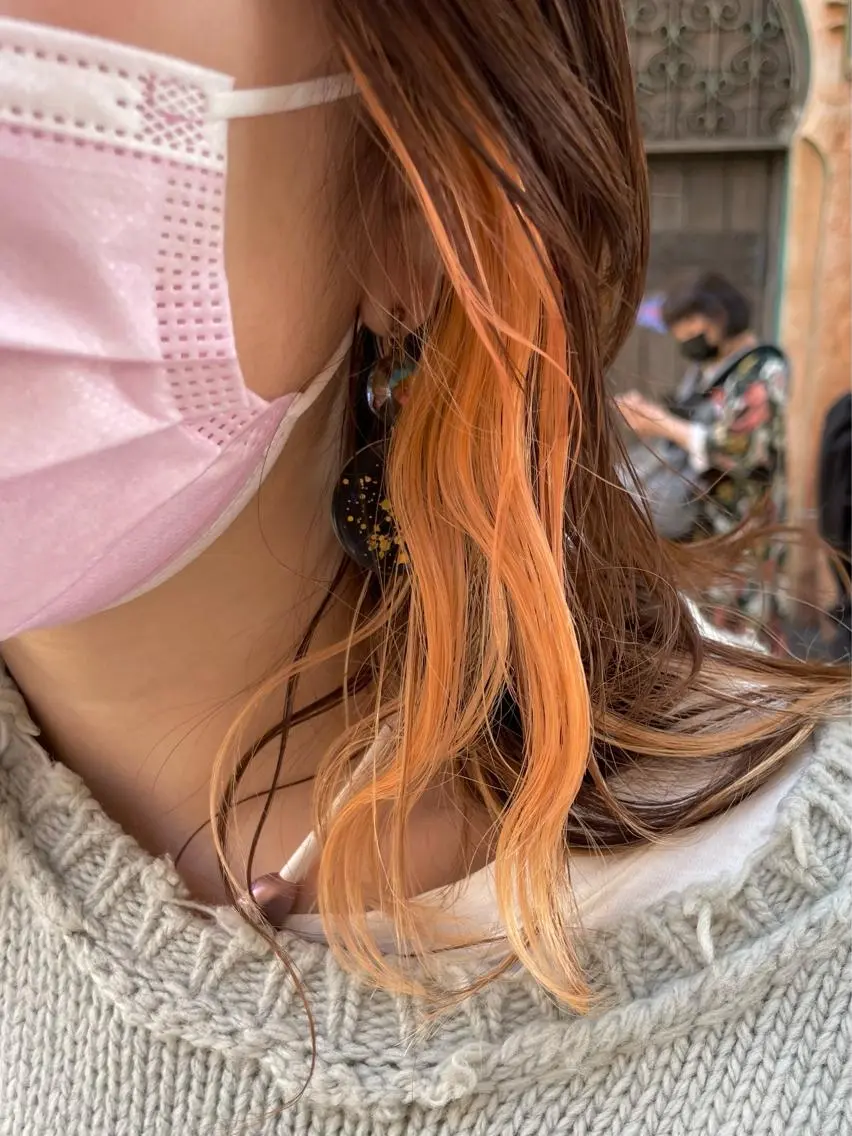 ミディアム カラー インナーカラー オレンジ ヘアカラー ✨カラー支持No.1 🧸ワキ カナコ🧸のヘアスタイル