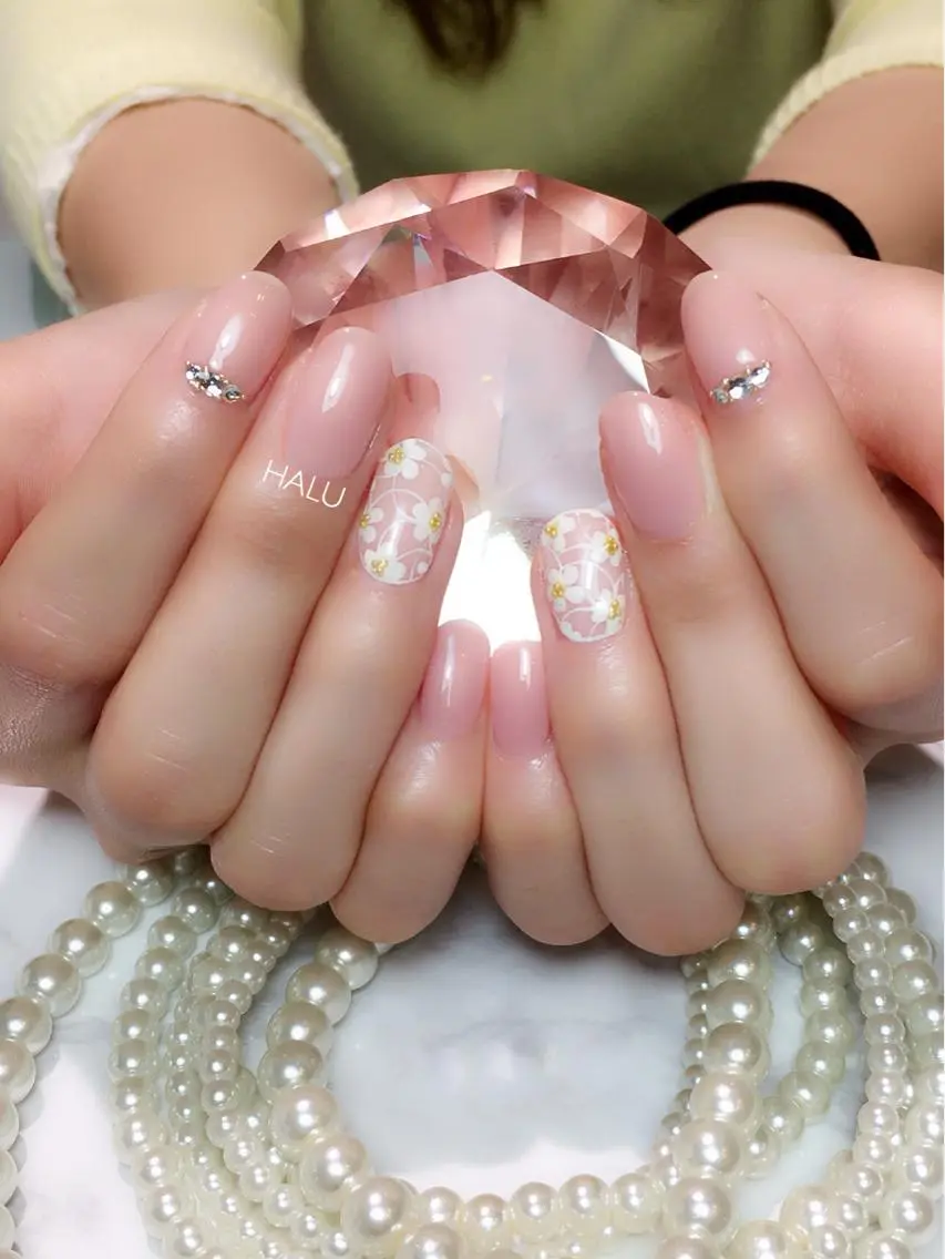 ネイル レース ピンク 春ネイル HALU ハルのネイルデザイン