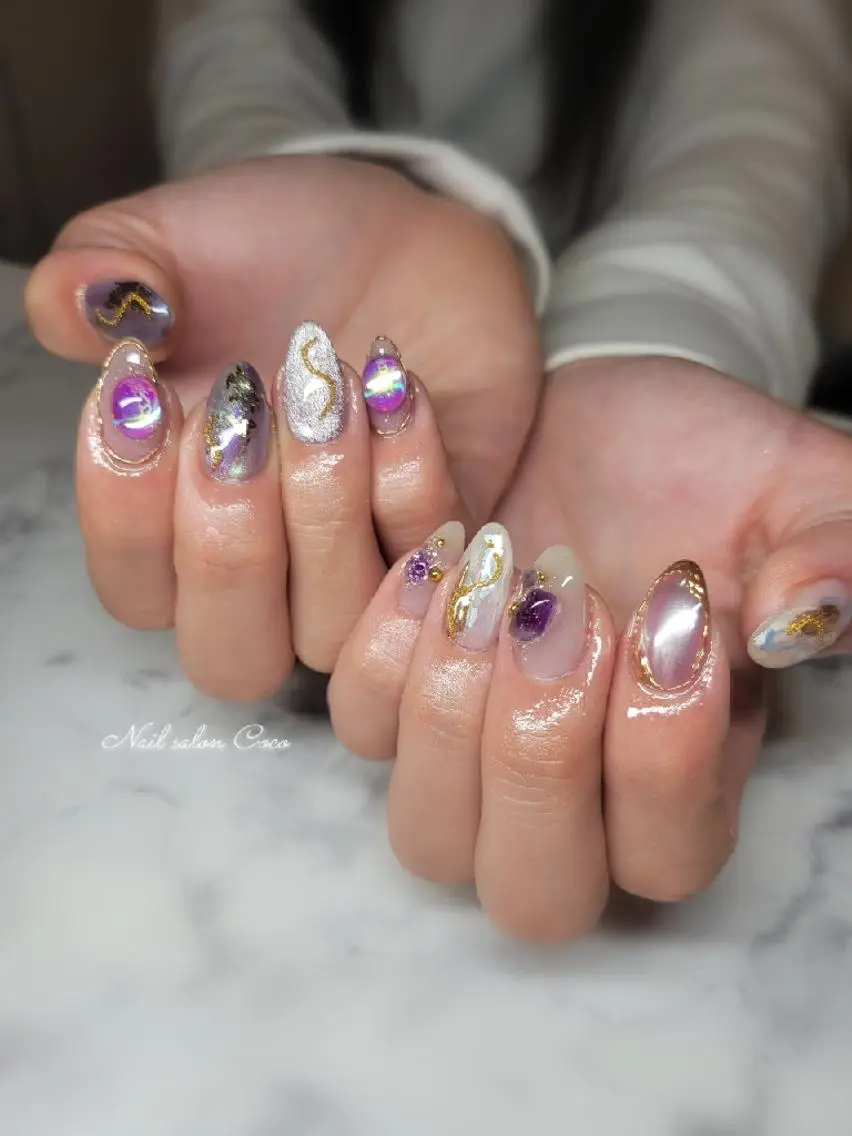 ネイル オーロラネイル ニュアンスネイル パープル 冬ネイル Nail salon Coco【溝の口駅】のネイルデザイン