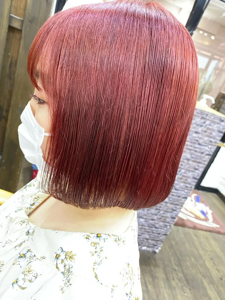 ショート カラー ピンクカラー ボブ IwAsh大和駅前店 河野亜里香のヘアスタイル