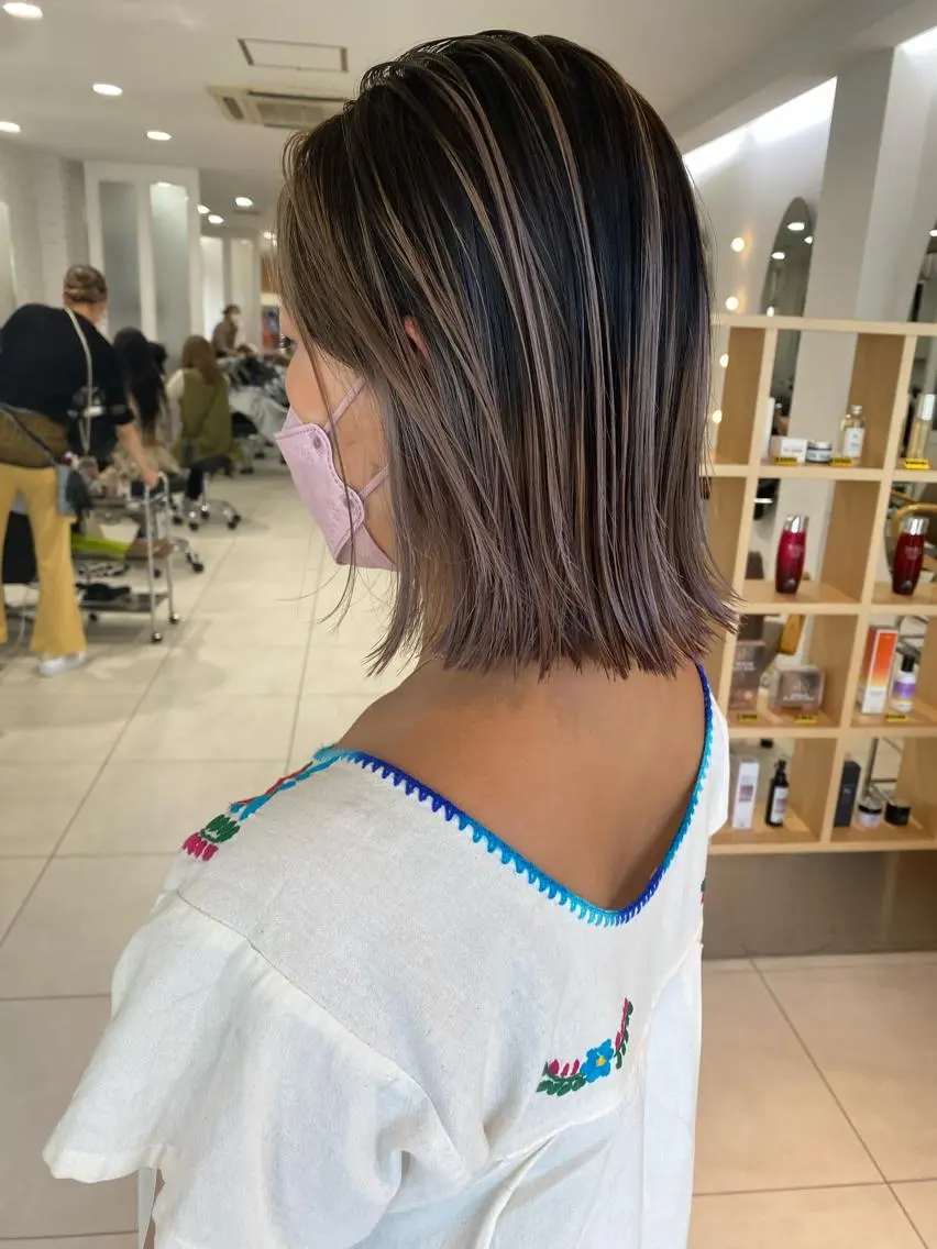 セミロング カラー バレイヤージュ ブリーチ グレージュ イルミナカラー レイヤーカット ハイトーン/メンズ 水野翔太のヘアスタイル