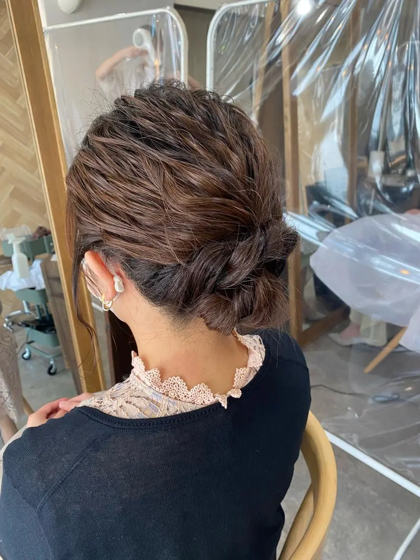 ミディアム カラー ヘアアレンジ 結婚式・ブライダル ヘアセット ボブ /ニュアンス/ satomi🧸💖のヘアスタイル