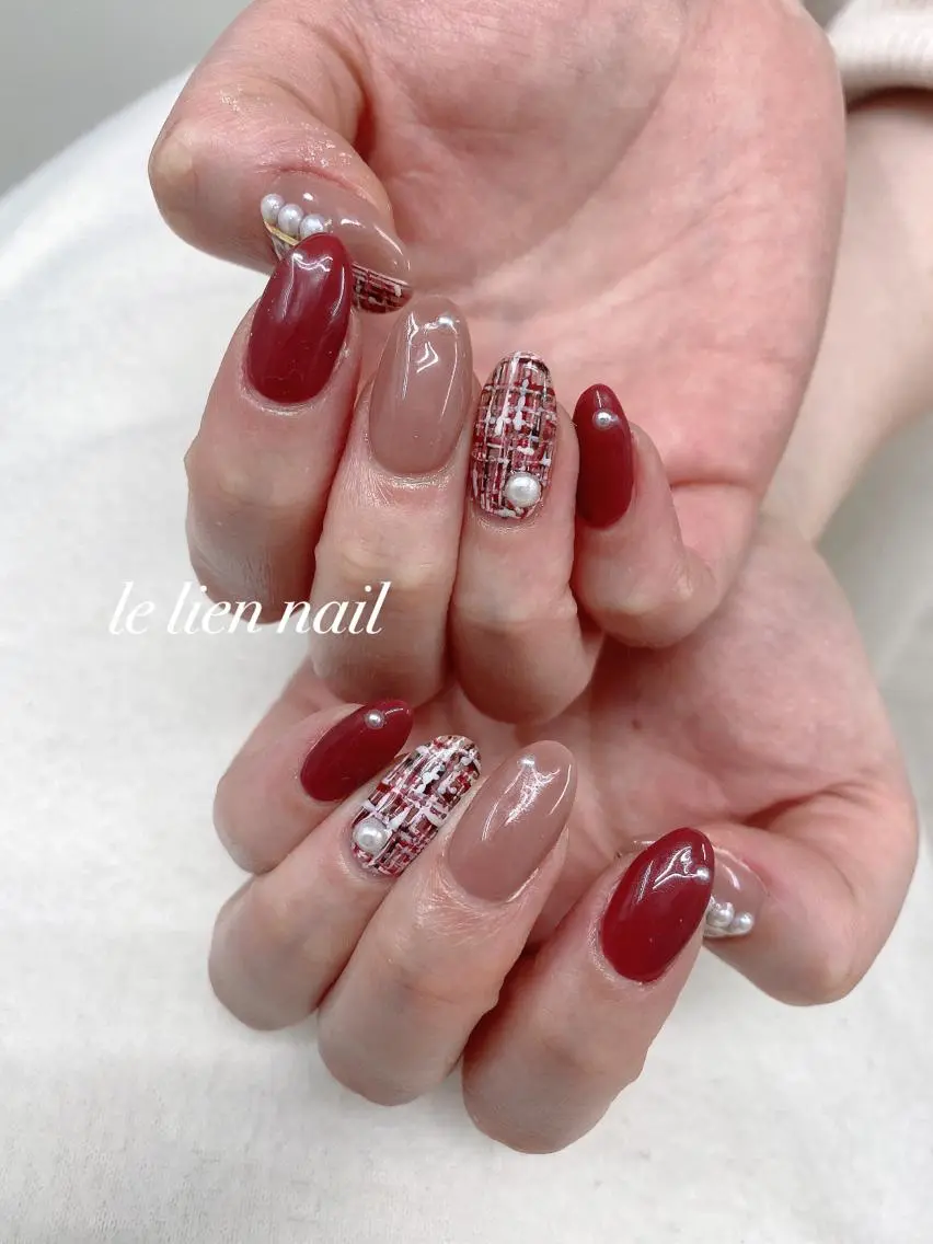 ネイル アートネイル ツイードネイル バレンタイン 冬ネイル le lien nailのネイルデザイン