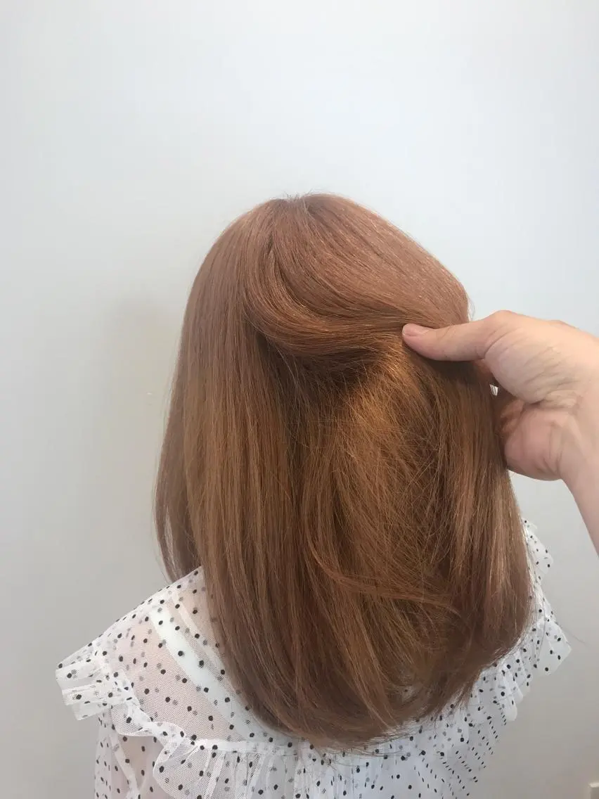 セミロング カラー オレンジ カット ヘアカラー トリートメント インナーエクステ渋谷 🦋KAJIのヘアスタイル