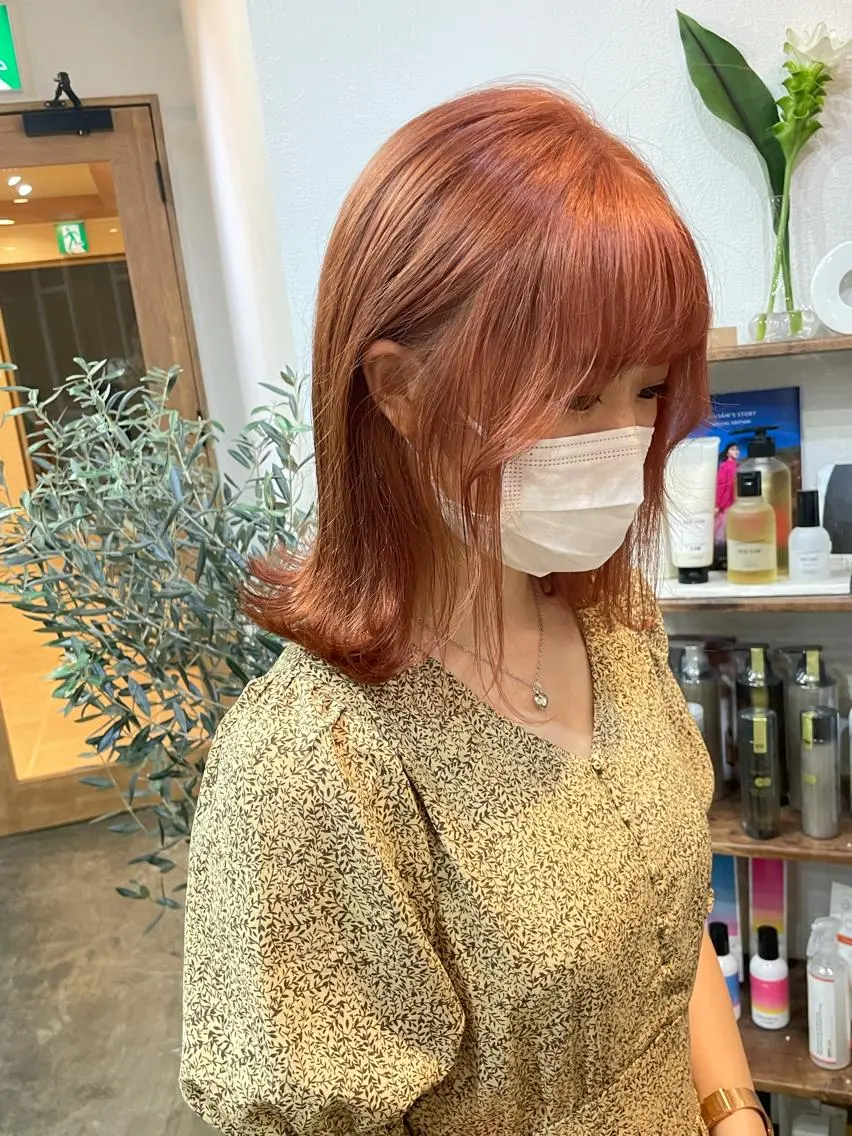 ミディアム カラー オレンジ ピンクカラー カラーモデル募集 吉原佳穂💗のヘアスタイル