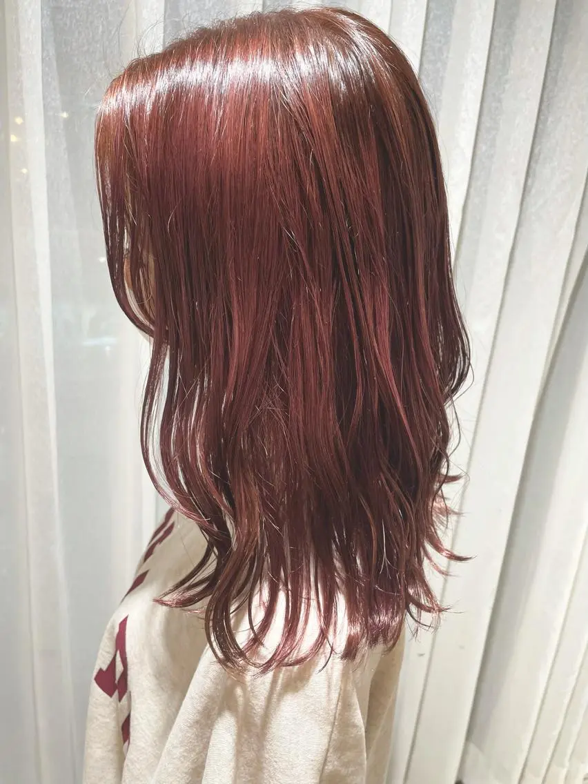 セミロング カラー ヘアアレンジ ヘアカラー ハイトーンピンク🍑 ブリーチ🍑RINAのヘアスタイル