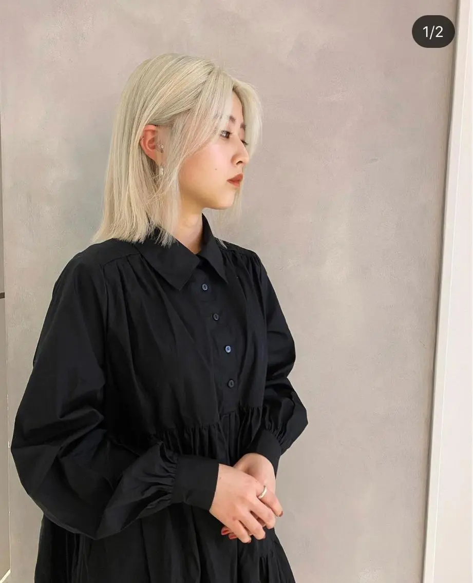 ミディアム カラー ヘアアレンジ ブロンド ホワイトブロンド 【姫カット】 ナカムラコウキのヘアスタイル
