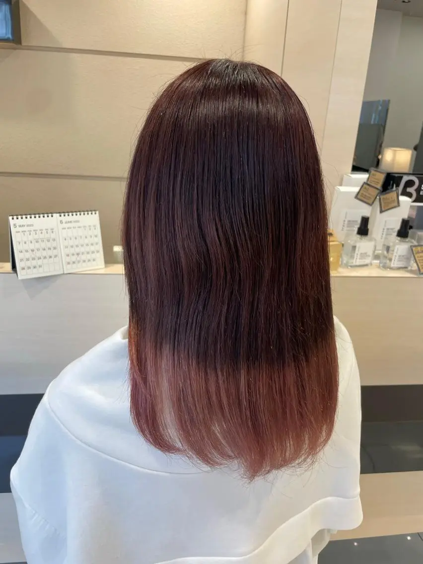 セミロング カラー カシス レッドカラー クロスパーマ/うる艶 カラー/Kurumiのヘアスタイル