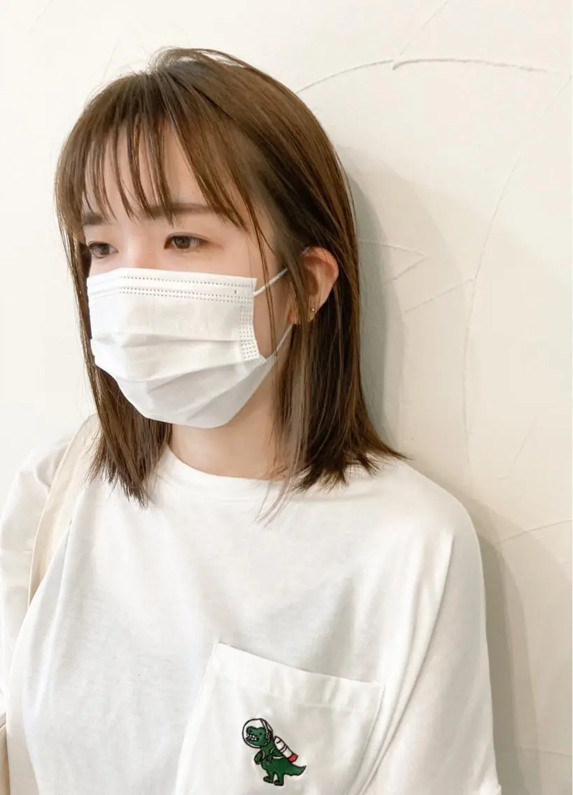 ミディアム カラー 顔周りカット ワイドバング カット ヘアカラー トリートメント 樋野 亮のヘアスタイル