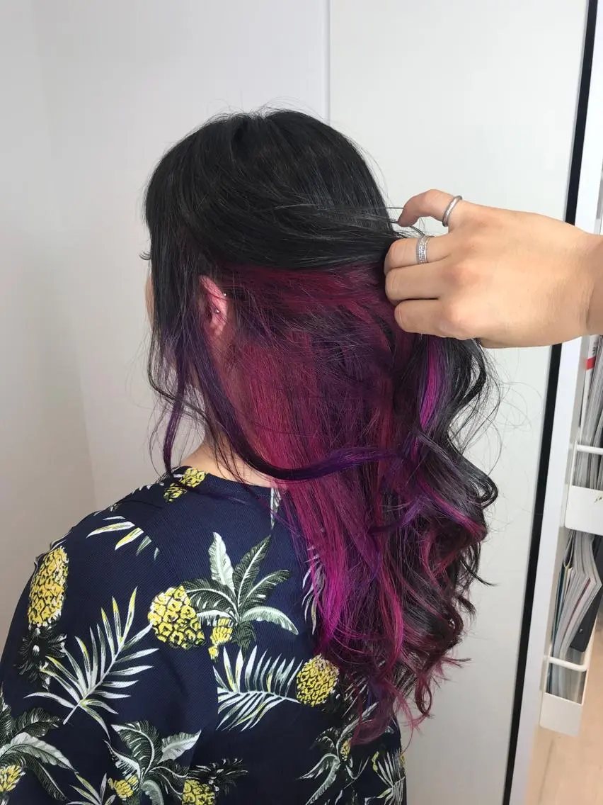 ロング カラー ピンクカラー バイオレットカラー インナーエクステ渋谷 🦋KAJIのヘアスタイル