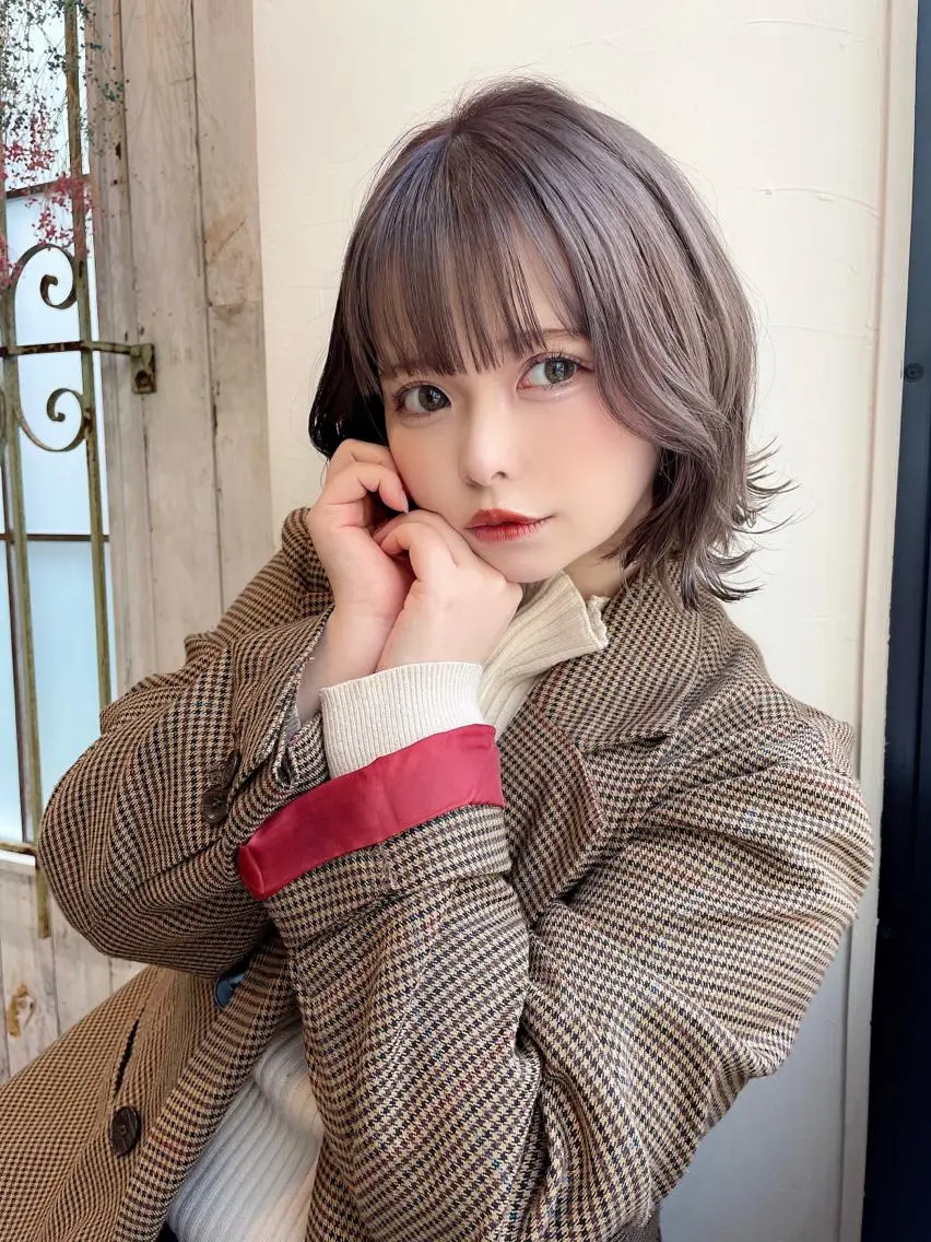 ショート カラー グレージュ ラベンダーカラー ラベンダーグレージュ ラベンダーグレー ボブ 髪質改善☆ 縮毛矯正miyuのヘアスタイル