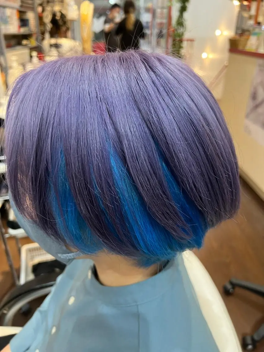 ショート カラー ブリーチ ブルーカラー デザインカラー ラベンダーカラー ヘアカラー まさき✂︎ /ブリーチカラーのヘアスタイル