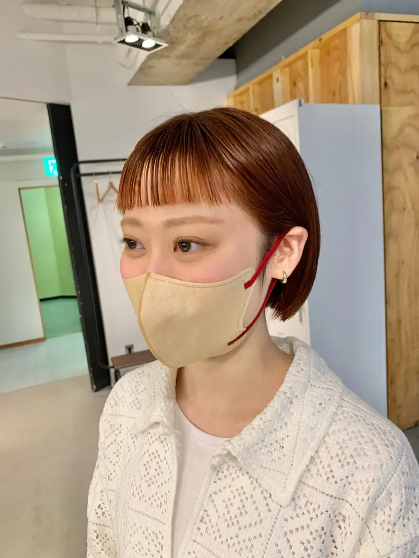 ショート カラー オレンジ ボブ オン眉 tension 【テンション】のヘアスタイル