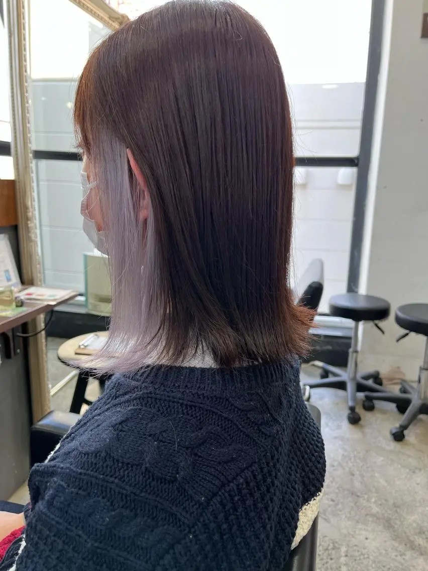 ミディアム カラー ヘアアレンジ マツエク・マツパ アイブロウ ブロンド ラベンダーカラー ヘアカラー トリートメント 東 寛道のヘアスタイル