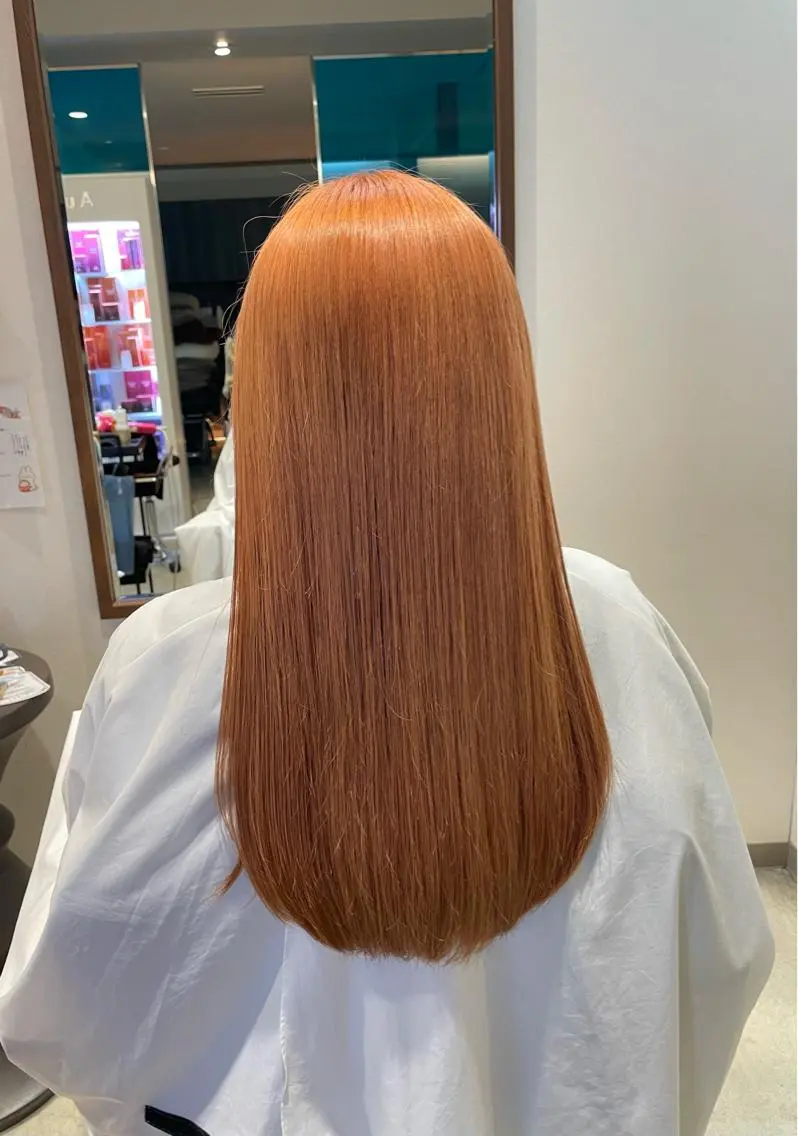 ロング カラー ハイトーンカラー ハイトーンオレンジ オレンジ Spin hair 檜垣菜愛のヘアスタイル