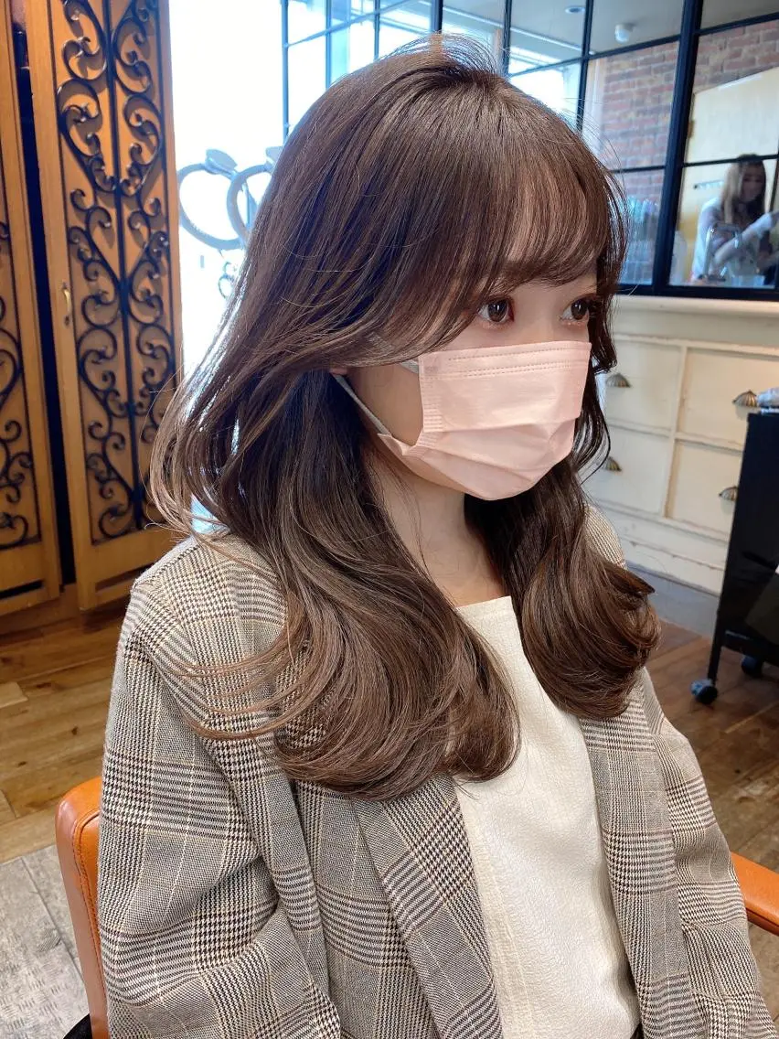 セミロング カラー ベージュカラー くびれヘア 顔周りカット カット ヘアカラー トリートメント 顔周り/くびれヘア 韓国ヘア💕風間るなのヘアスタイル