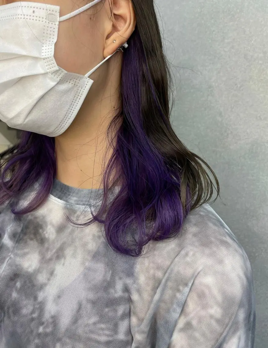 ミディアム カラー ピンクカラー パープルカラー メンズパーマ/ メッシュ📍ユリのヘアスタイル
