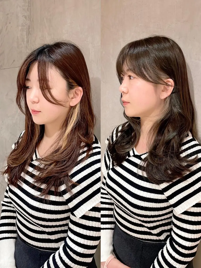 ロング カット ヘアカラー トリートメント 🌹ハッシュカット、 レイヤー韓国ヘア🌹のヘアスタイル