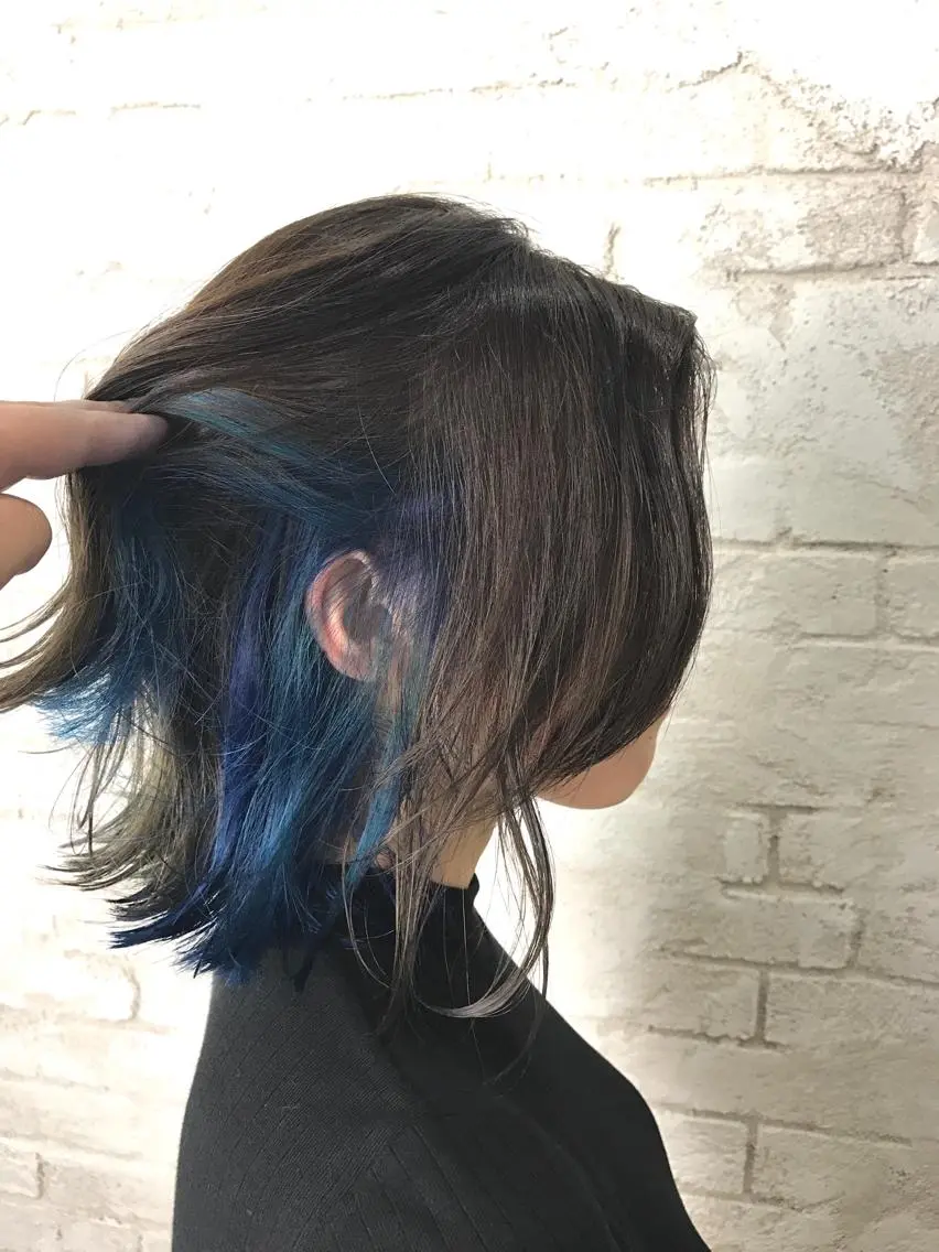 ミディアム カラー パーマ ブルーカラー インナーカラー 韓国ヘア✨グレージュ カラーasamiのヘアスタイル
