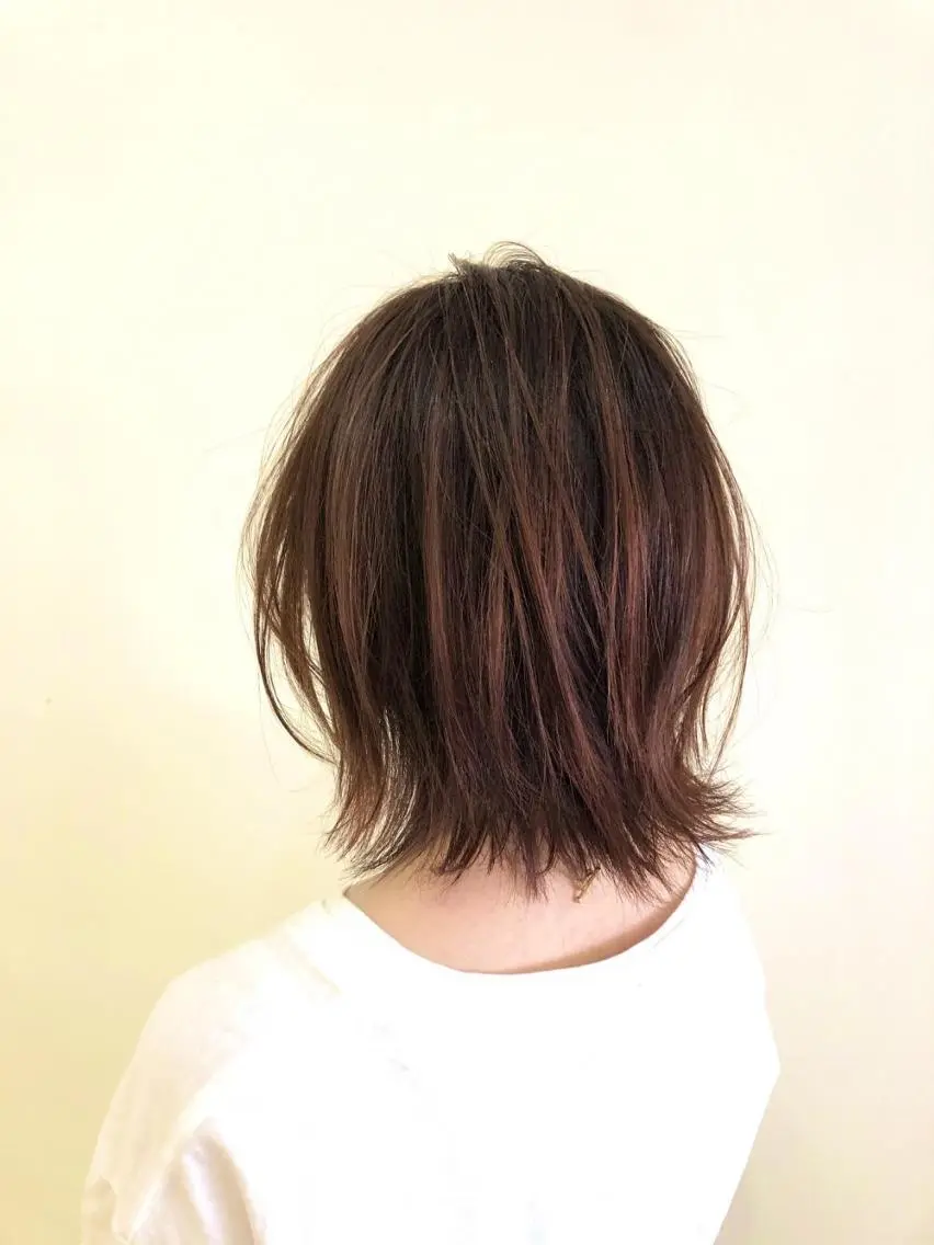 ミディアム ワンレンボブ ボブ 髪質改善 レイヤーカット 縮毛矯正 カット ヘアカラー トリートメント 髪質改善専門 YOSHIのヘアスタイル