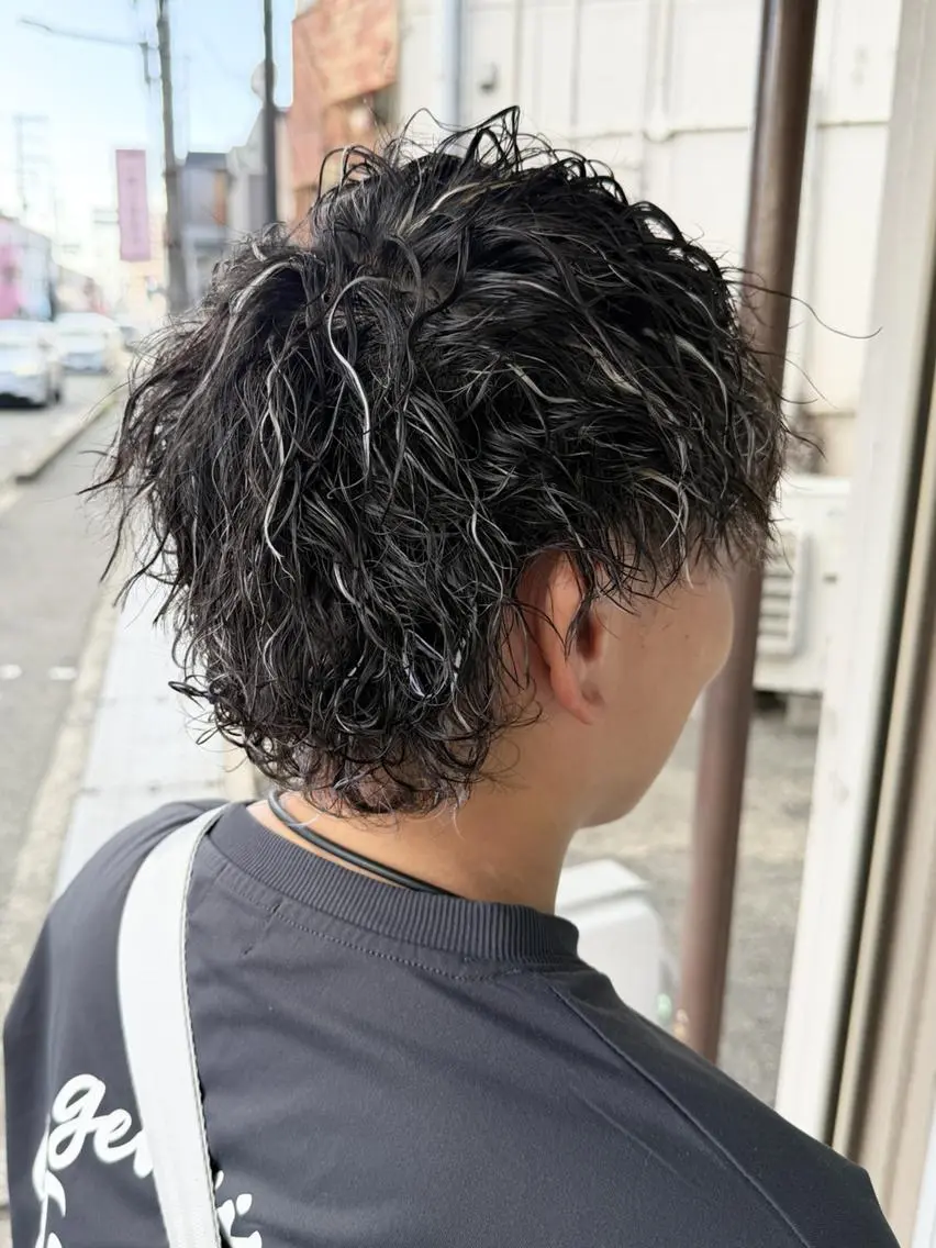 メンズ メンズハイライト メンズメッシュ カット ヘアカラー ニューモナ 来来亭堺白鷺店前のヘアスタイル