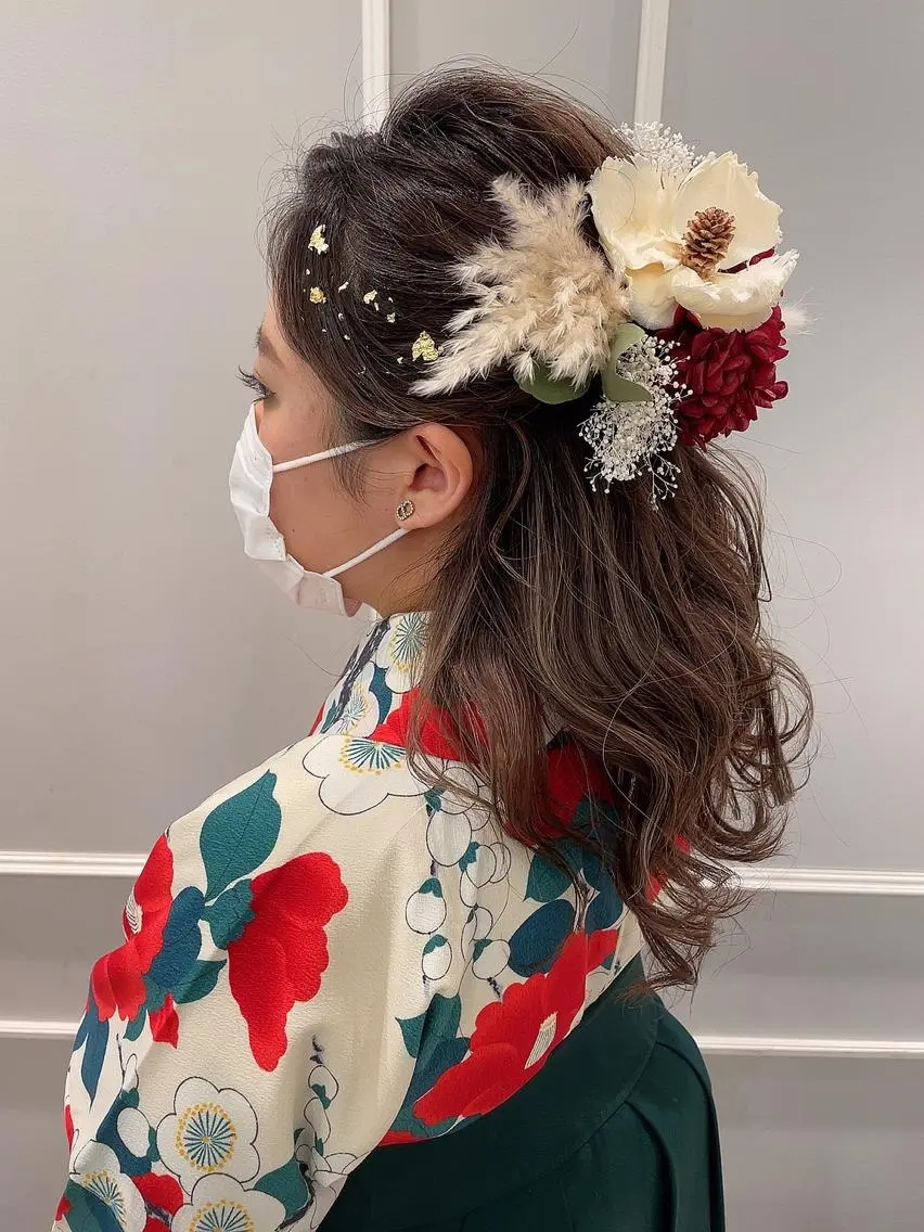セミロング ヘアアレンジ ハーフアップ ヘアセット 🦖鶴岡 香純🦖のヘアスタイル