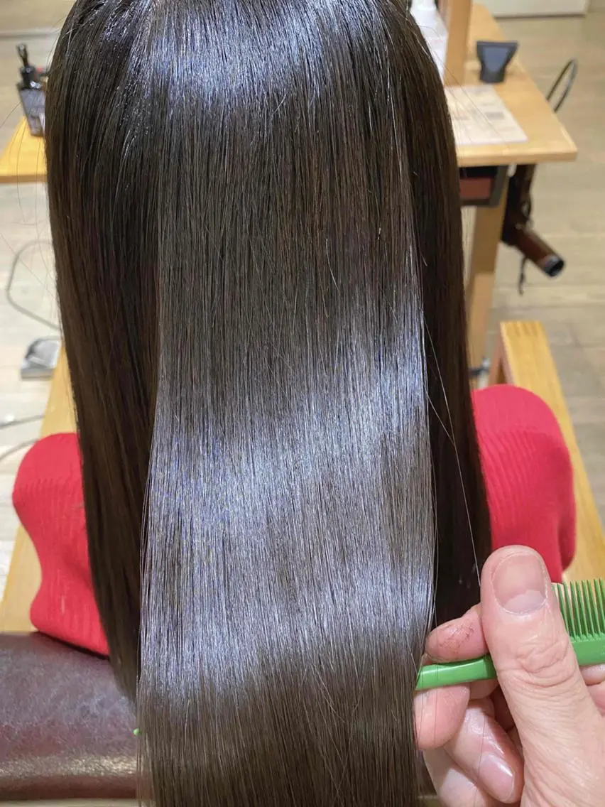 ロング カラー くせ毛 縮毛矯正 トリートメント 酸性ストレート 酸熱トリートメント 前田 裕介のヘアスタイル
