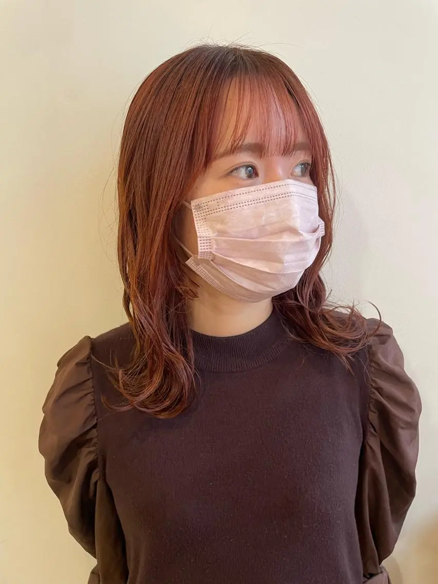 ミディアム カラー オレンジ ピンクカラー レイヤー/似合わせ TAKUYAのヘアスタイル