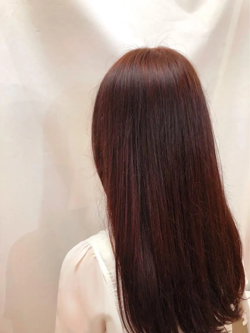 ロング カラー パーマ レッドカラー 髪質改善✨石塚 真梨奈のヘアスタイル