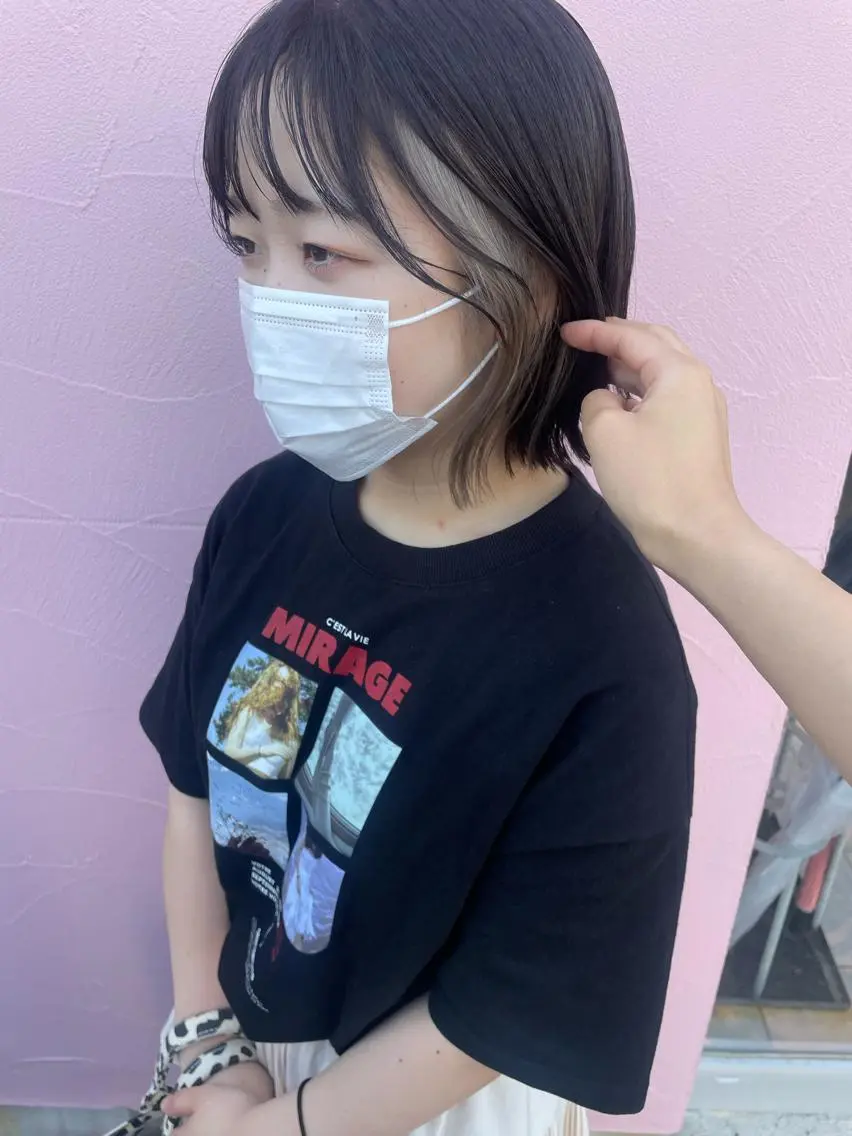 ショート カラー バレイヤージュ ブリーチ ケアブリーチ 透明感カラー デザインカラー ヘアカラー ブリーチ/韓国 ひなたのヘアスタイル
