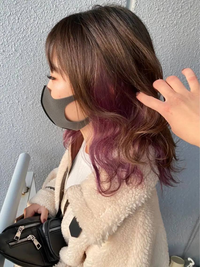 セミロング カラー ヘアアレンジ ブリーチ インナーカラー なつき/艶ピンク/ girly hairのヘアスタイル