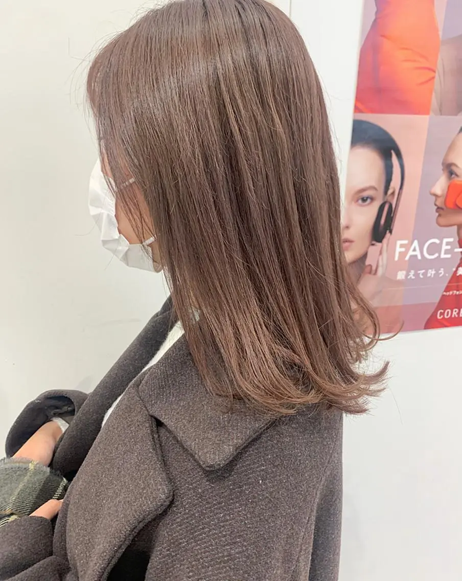 ミディアム カラー ベージュカラー ピンクカラー ピンクベージュ ヘアカラー トリートメント 透明感♡︎♡︎ 佐々木早苗のヘアスタイル