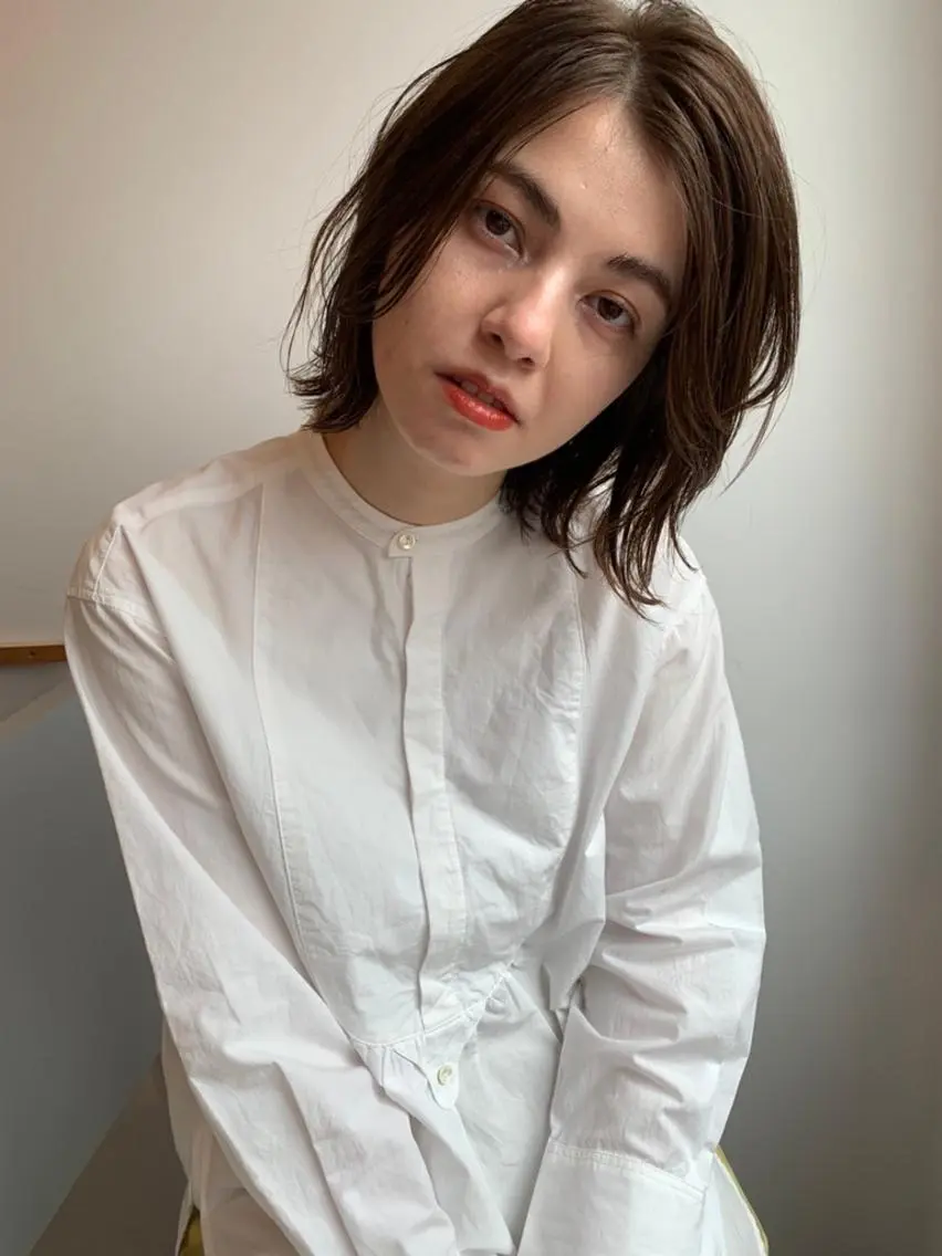 ミディアム パーマ カラー ショートボブ ミディアムパーマ アディクシーカラー ブリーチ ケアブリーチ カット ヘアカラー トリートメント CEINE OURのヘアスタイル