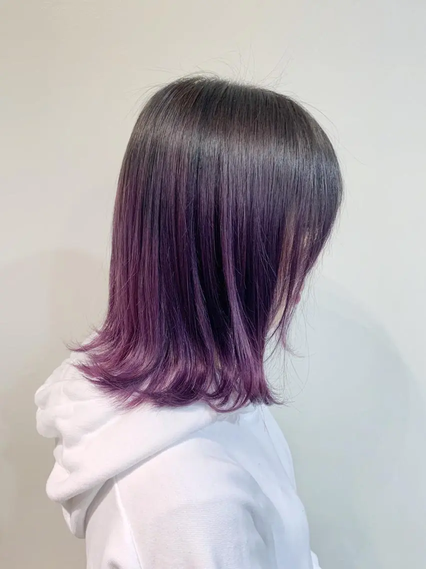ミディアム カラー ヘアアレンジ ダークグレー グラデーションカラー パープルカラー 🌿‬ ܸAir 透明感🌱西村知佳のヘアスタイル