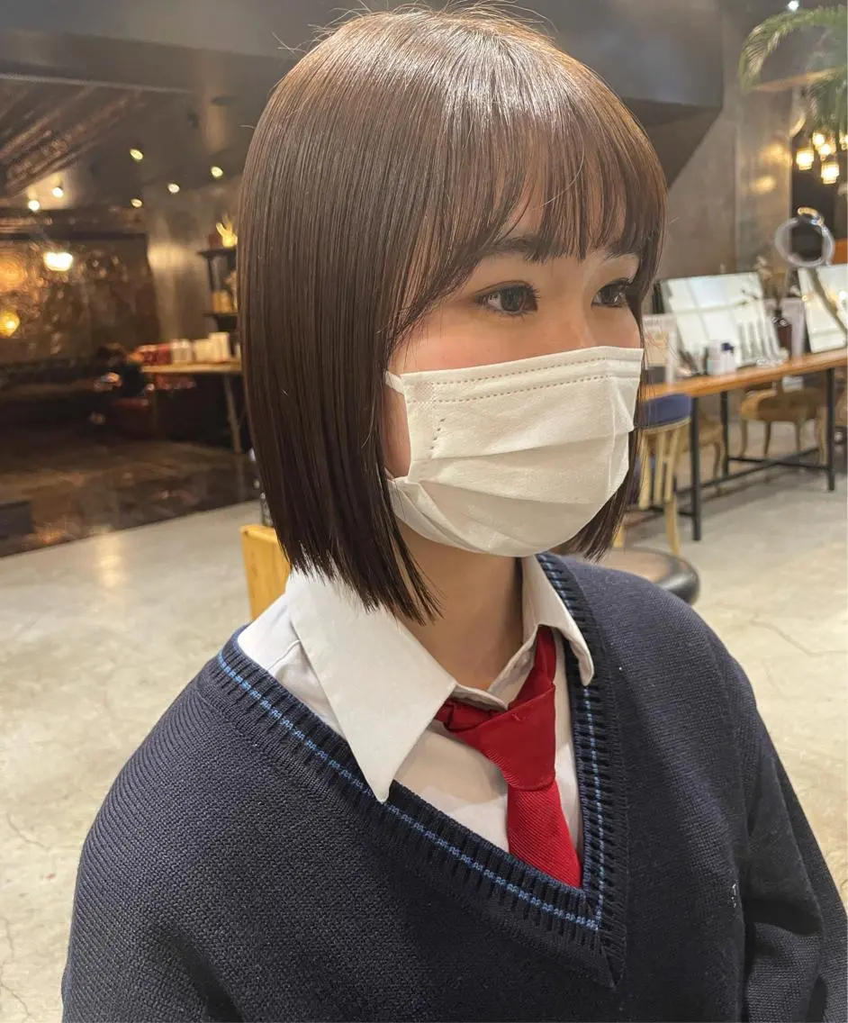 ミディアム カラー ヘアアレンジ 切りっぱなしボブ ボブ カット トリートメント 髪質改善カラー&TR 縮毛矯正/弱酸性矯正のヘアスタイル