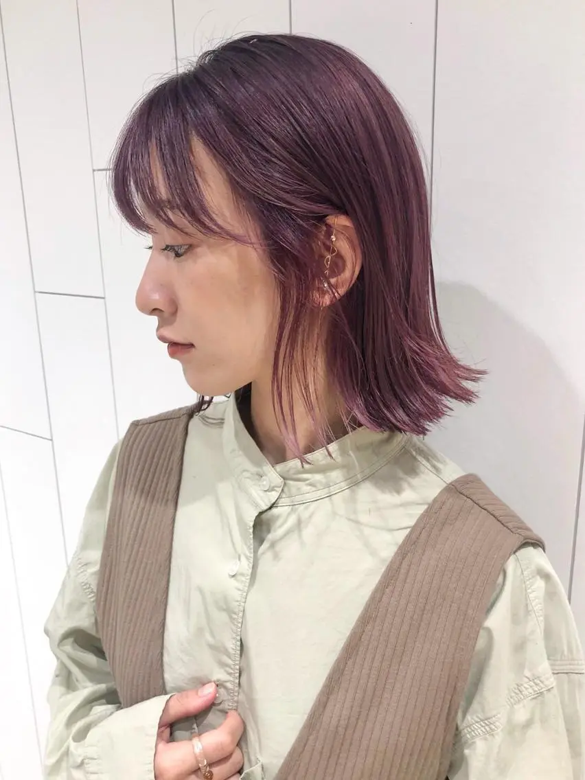 ミディアム カラー パーマ ヘアアレンジ 切りっぱなしボブ ピンクカラー ボブ ITbyALBUM 中野店のヘアスタイル