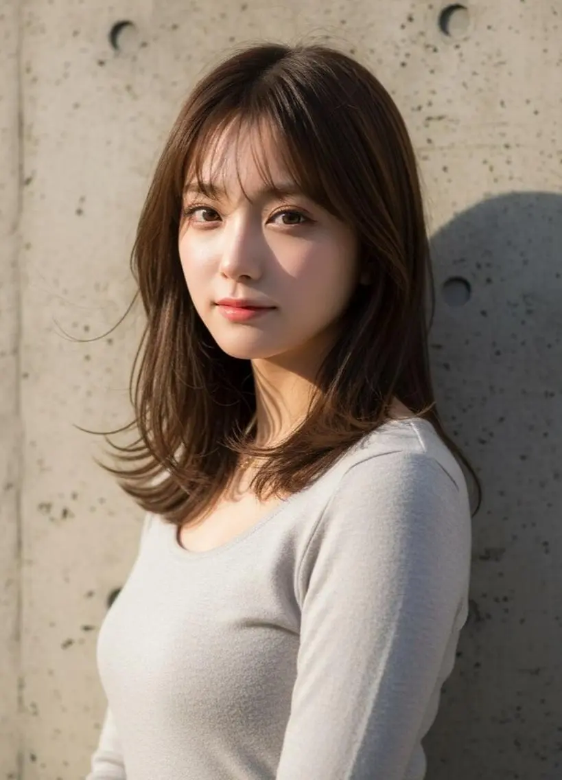 セミロング カラー ブラウンカラー 透明感カラー 髪質改善 レイヤーカット 小顔カット カット トリートメント ヘアセット さく/髪質改善× 縮毛矯正/町田のヘアスタイル