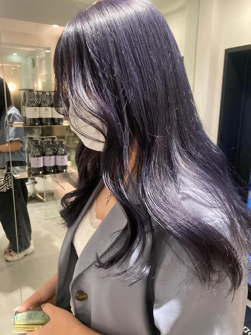 セミロング カラー ヘアアレンジ ブルーカラー ブルーバイオレット バイオレットカラー ヘアカラー トリートメント オリーブ透明感カラー 表参道/MIKUのヘアスタイル
