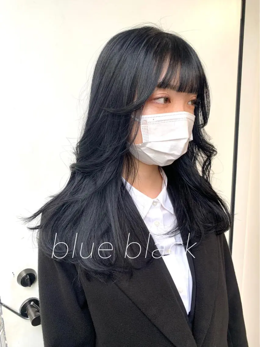 セミロング カラー 黒髪 ブルーカラー ブルーブラック レイヤーカット/艶髪 ✨💭KIRARIのヘアスタイル